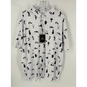 DEOLAX Golf Print Polo Shirt White Black Short‎ Sleeve Collared Women's XL